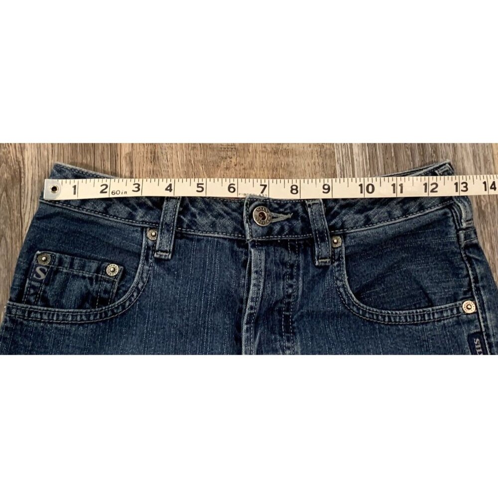 Silver Jeans Flare Pants Womens Size 25/31 Denim Button Fly Mid Rise Blue Cotton - Picture 10 of 15